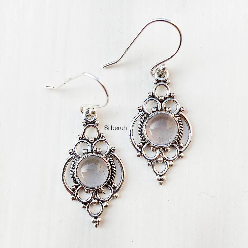 Rose Quartz Silver Earring