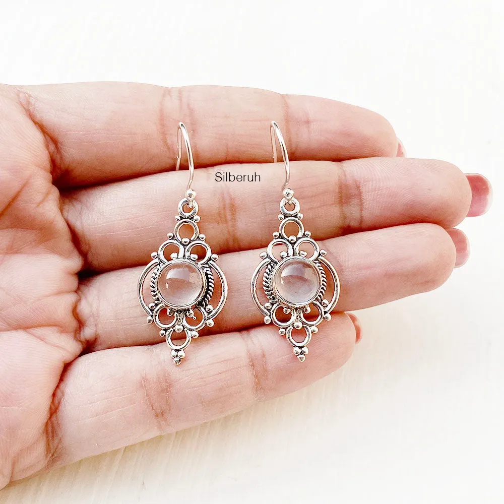 Rose Quartz Silver Earring