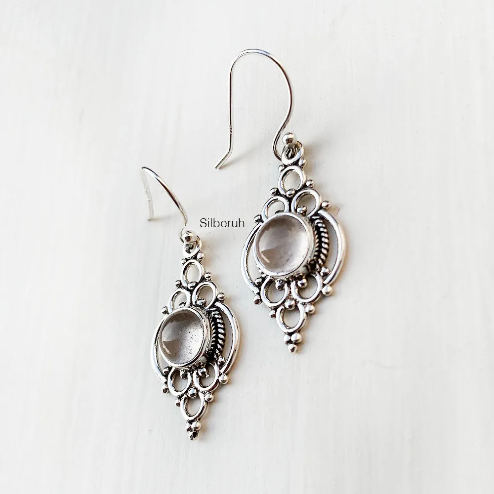 Rose Quartz Silver Earring