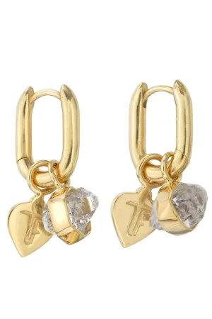 Rough Gem Charm Earrings - Diamond Quartz - Gold