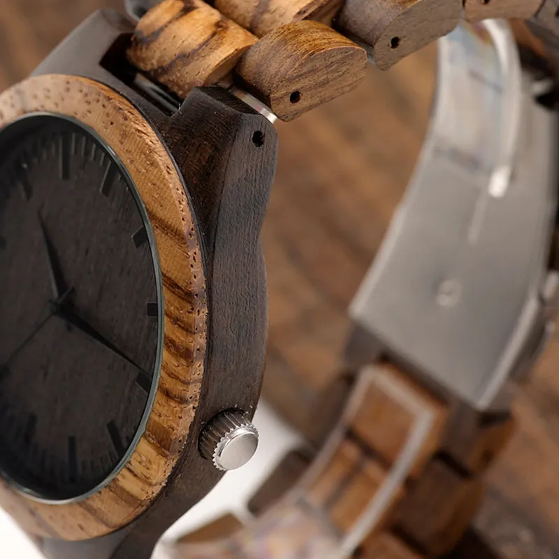 Round Vintage Zebra Wood Watch