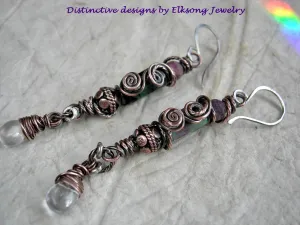 Ruby Rose Earrings, Genuine Ruby, Zoisite, Rose Quartz Drops, Copper