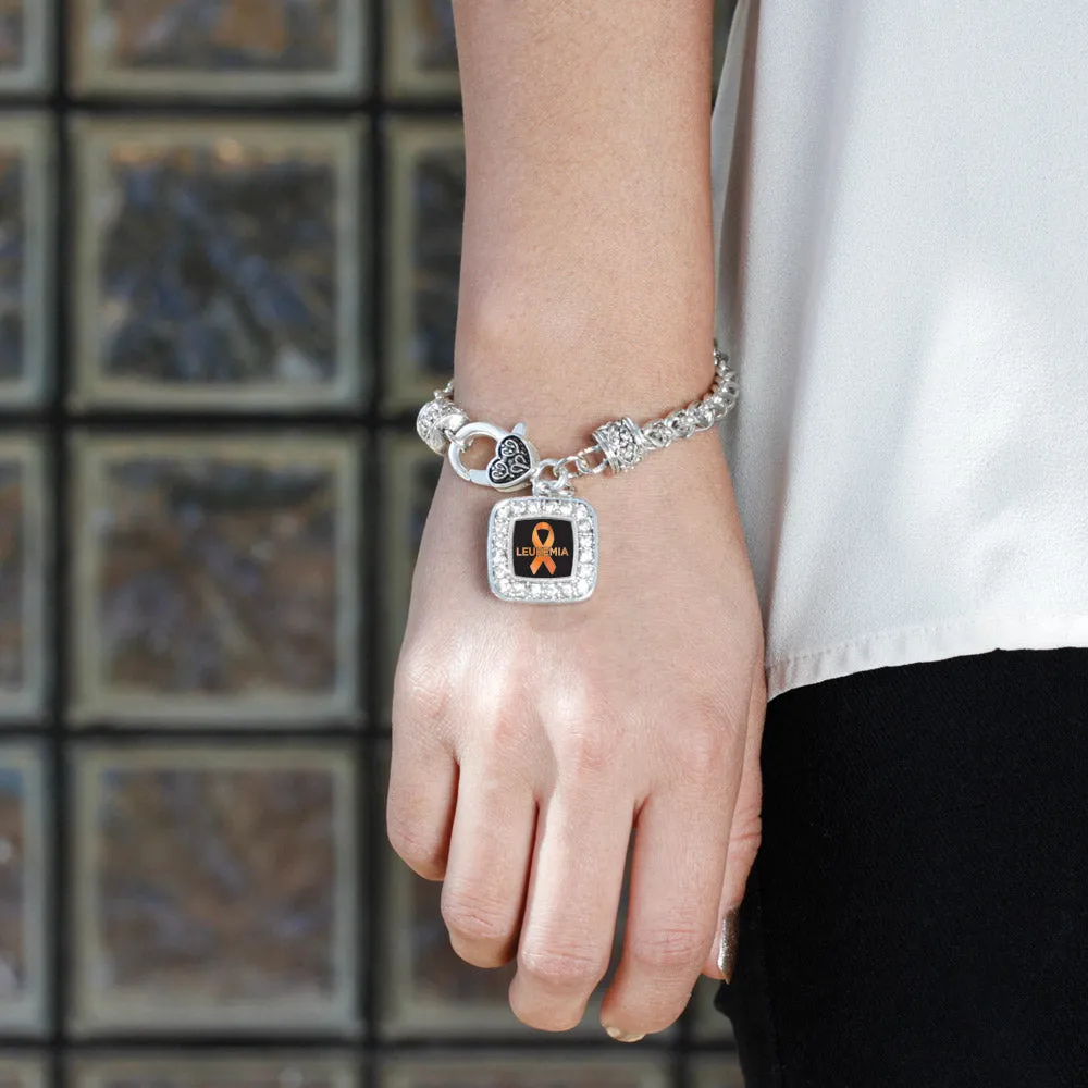 Silver Leukemia Support Square Charm Braided Bracelet