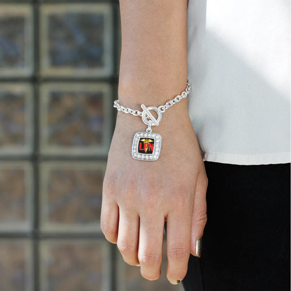 Silver LPN Square Charm Toggle Bracelet