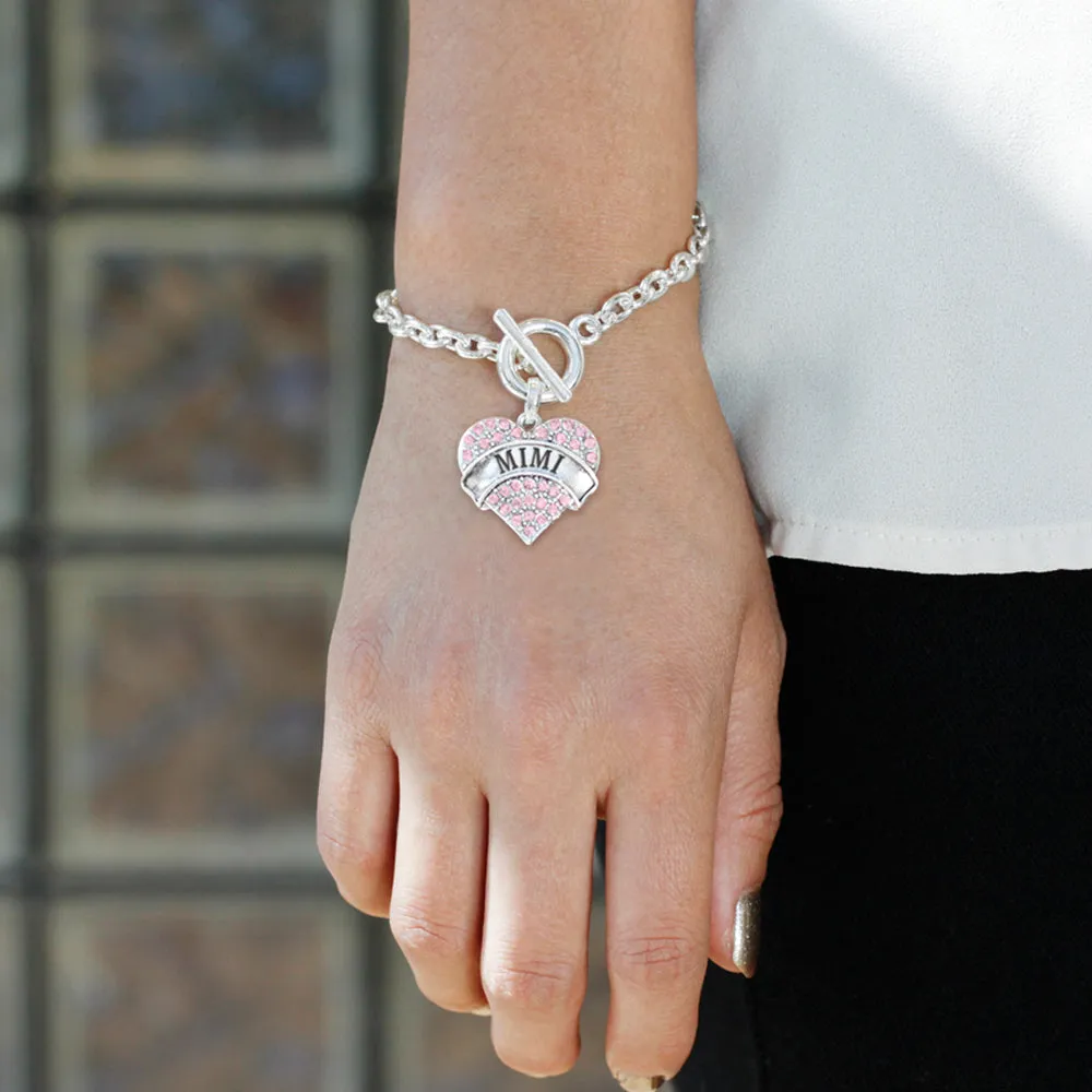 Silver Mimi Pink Pink Pave Heart Charm Toggle Bracelet