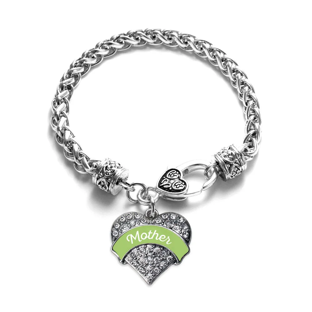 Silver Sage Green Mother Pave Heart Charm Braided Bracelet