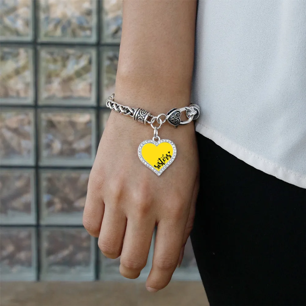 Silver Sisters - Yellow Open Heart Charm Braided Bracelet