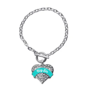 Silver Teal Big Sister Pave Heart Charm Toggle Bracelet