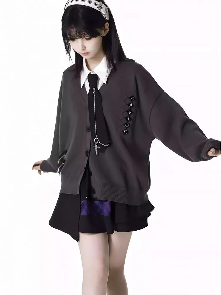 Skort Purple Buckle Strap Design Black  Plaid Patchwork