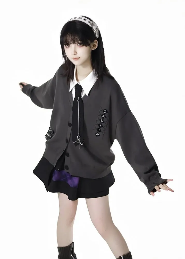 Skort Purple Buckle Strap Design Black  Plaid Patchwork