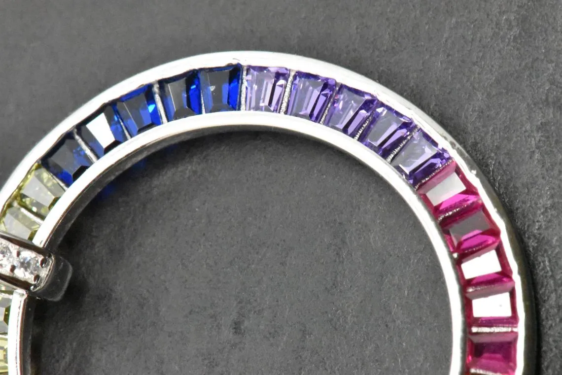 Sterling Silver Rainbow Created Sapphire Eternity Circle Pendant Necklace