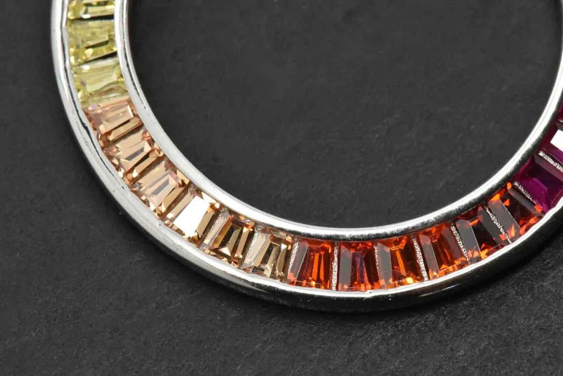 Sterling Silver Rainbow Created Sapphire Eternity Circle Pendant Necklace