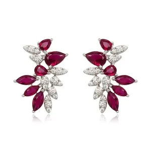 Sterling Silver Ruby and Clear CZ Cluster Stud Earring