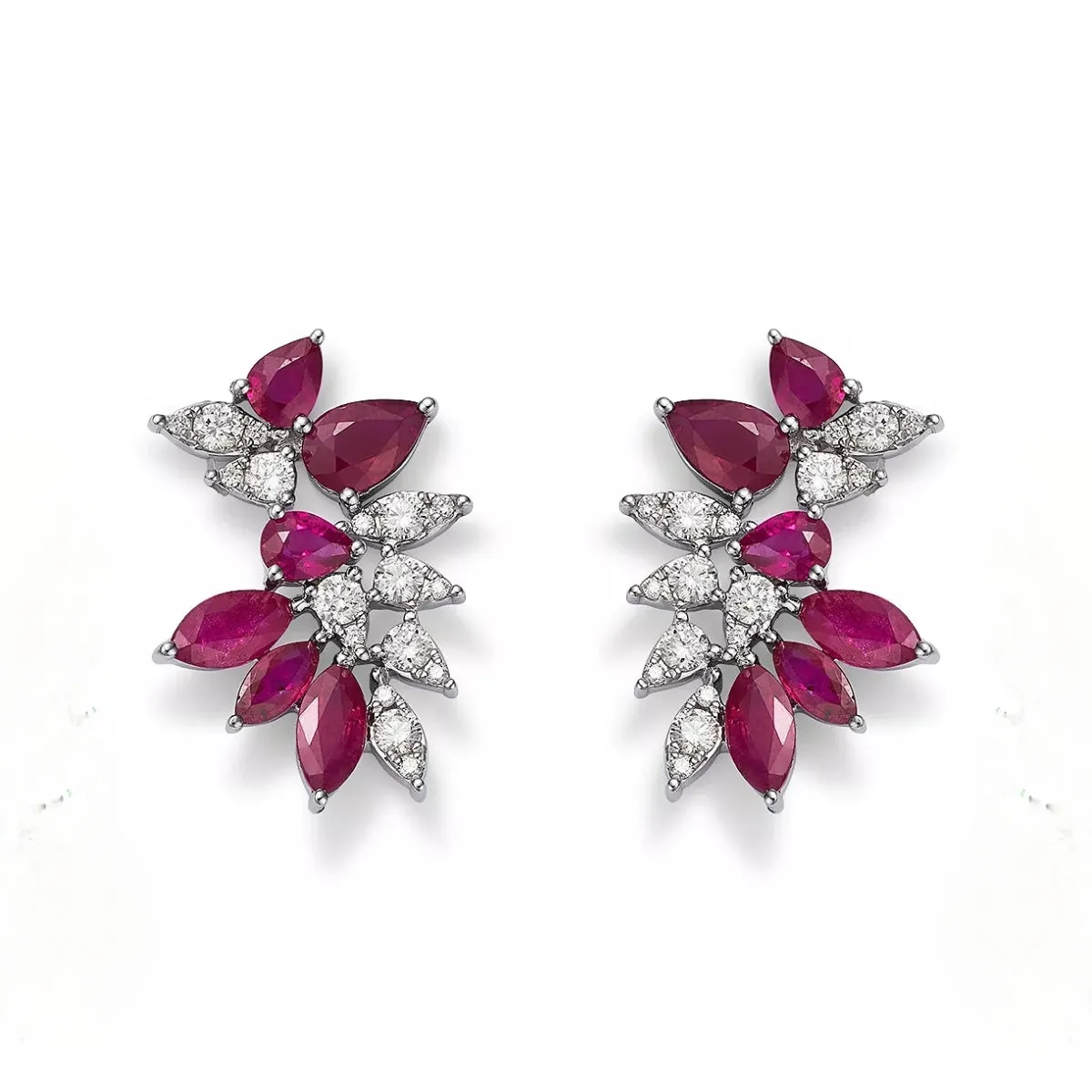 Sterling Silver Ruby and Clear CZ Cluster Stud Earring