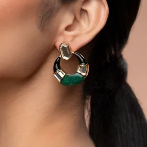 Sultana Green Quartz Mirror Hoop Earrings