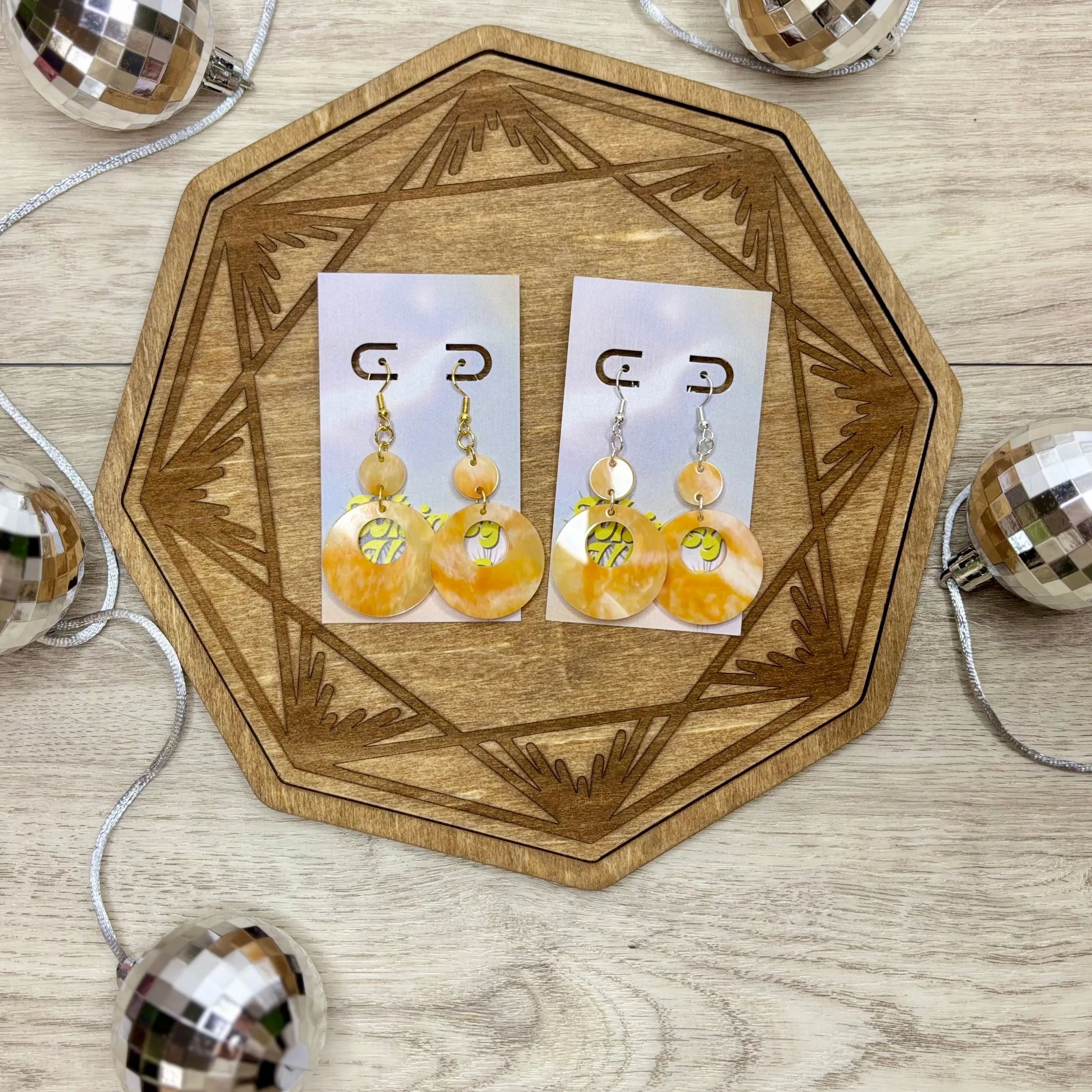 Sunset Stone Funky Open Circle Double Dangles - Acrylic Earrings