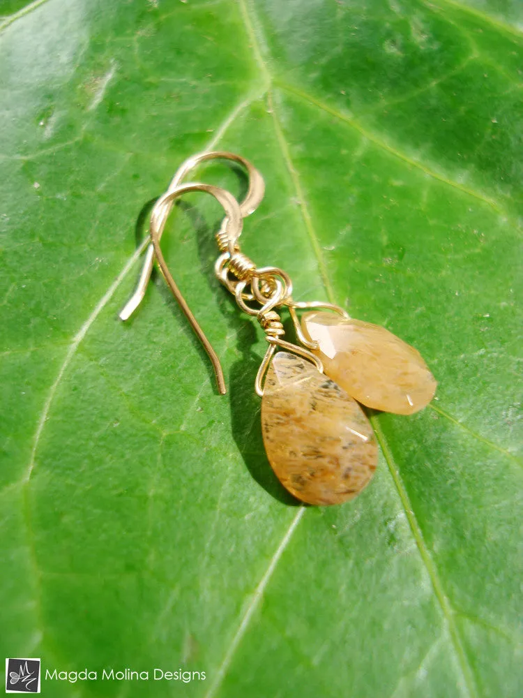 The Delicate Gold & Rutilated Quartz Tear Drop Earrings