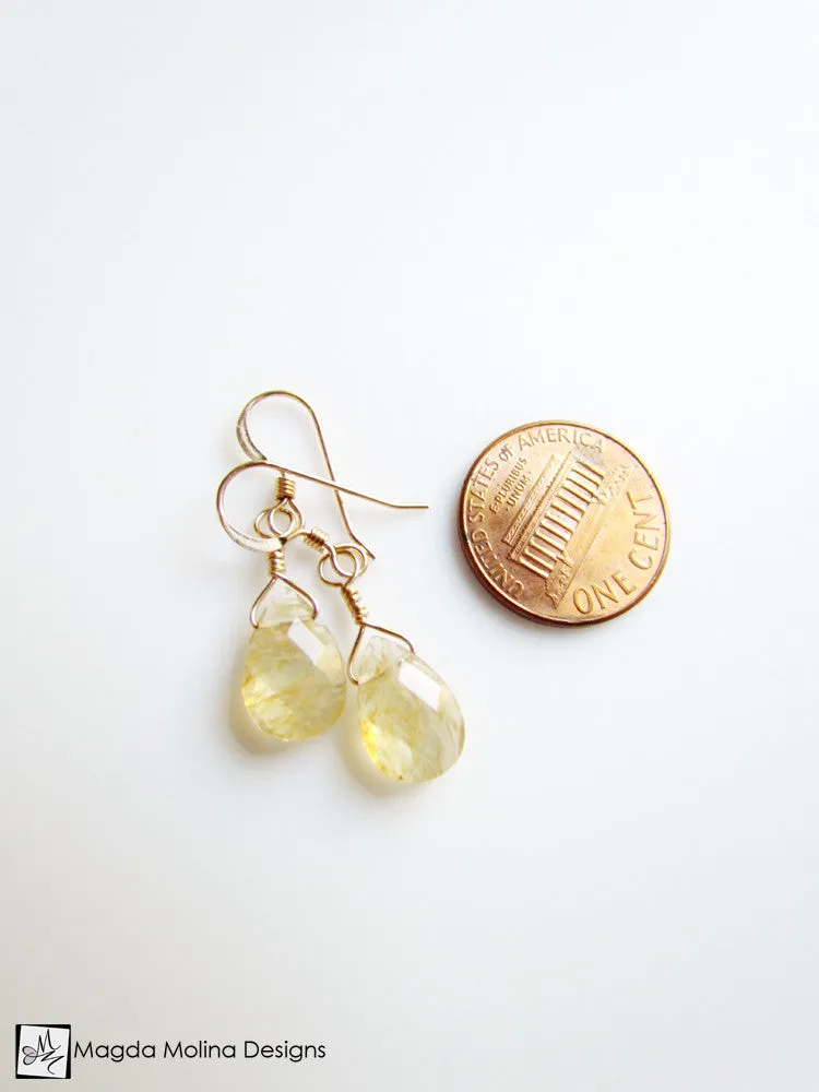 The Delicate Gold & Rutilated Quartz Tear Drop Earrings