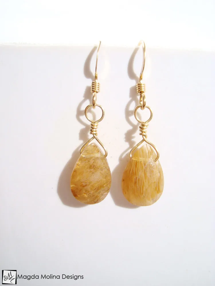 The Delicate Gold & Rutilated Quartz Tear Drop Earrings