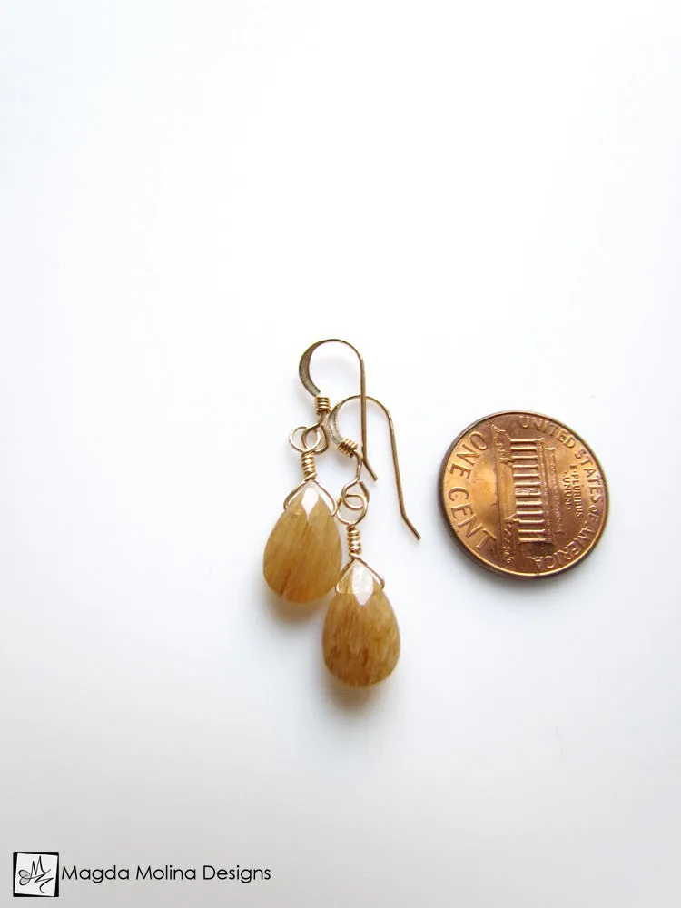 The Delicate Gold & Rutilated Quartz Tear Drop Earrings