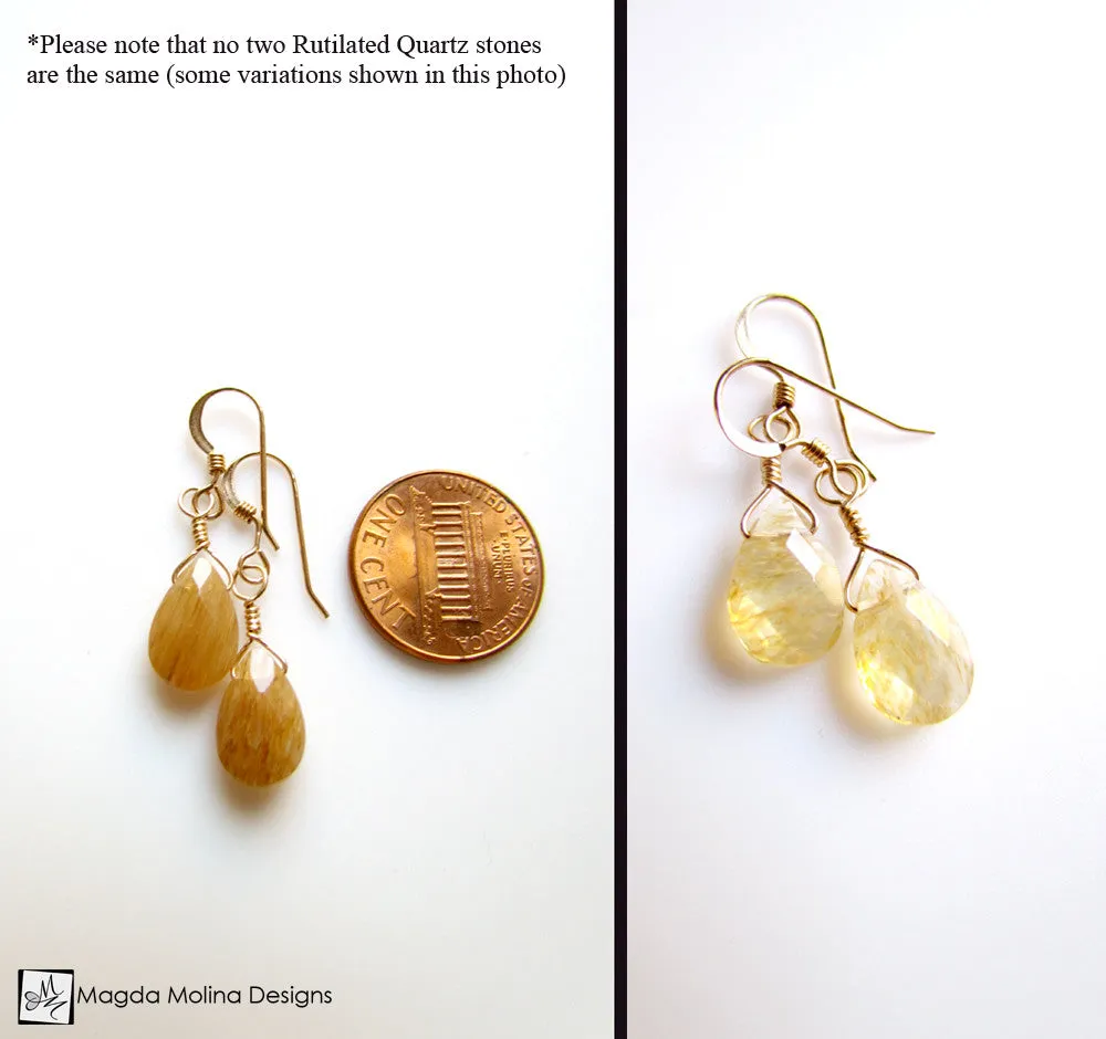 The Delicate Gold & Rutilated Quartz Tear Drop Earrings