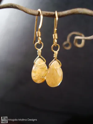 The Delicate Gold & Rutilated Quartz Tear Drop Earrings