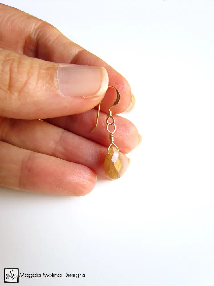 The Delicate Gold & Rutilated Quartz Tear Drop Earrings