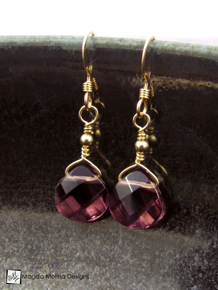 The Gold or Silver And Purple Quartz Mini Drop Earrings