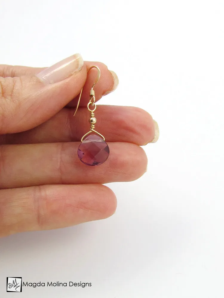 The Gold or Silver And Purple Quartz Mini Drop Earrings