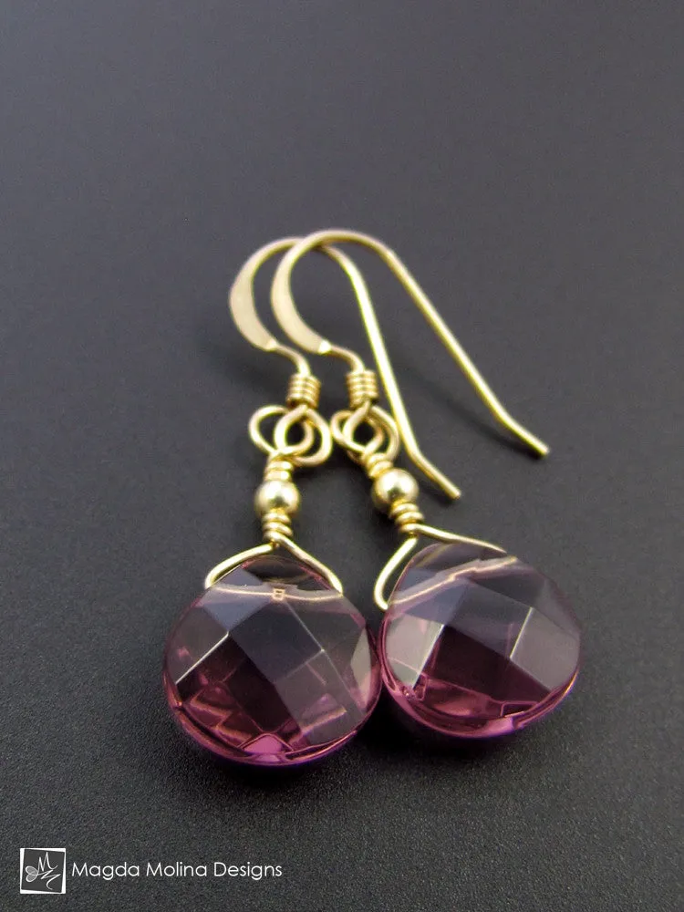 The Gold or Silver And Purple Quartz Mini Drop Earrings