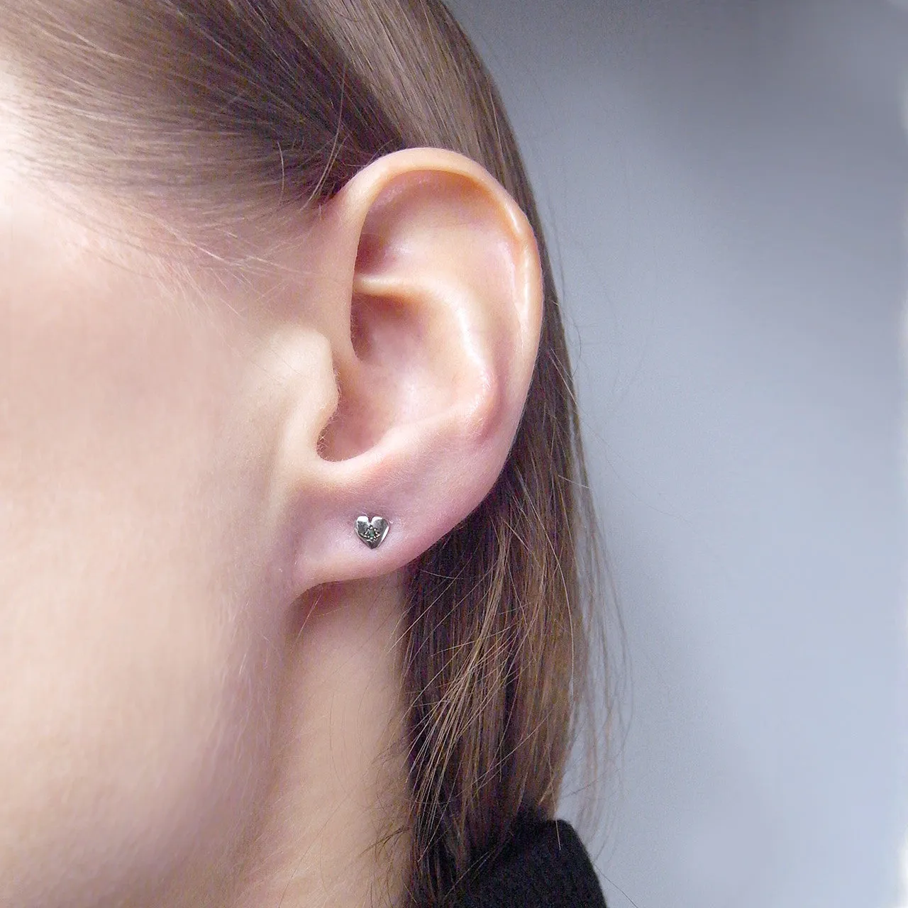 Tiny Heart Stud Earrings Silver with Ruby
