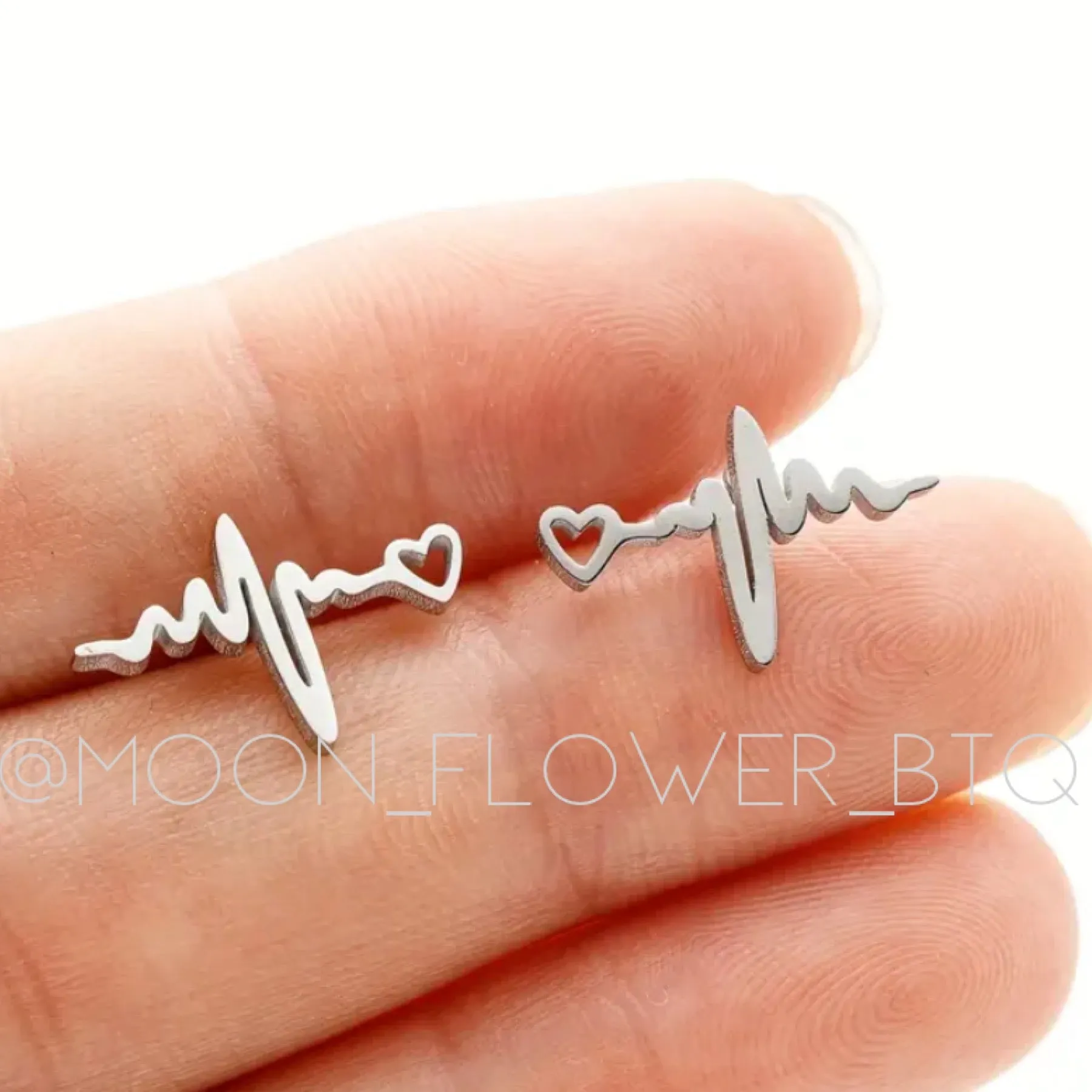 Tiny Silver Heartbeat Lifeline Stud Earrings