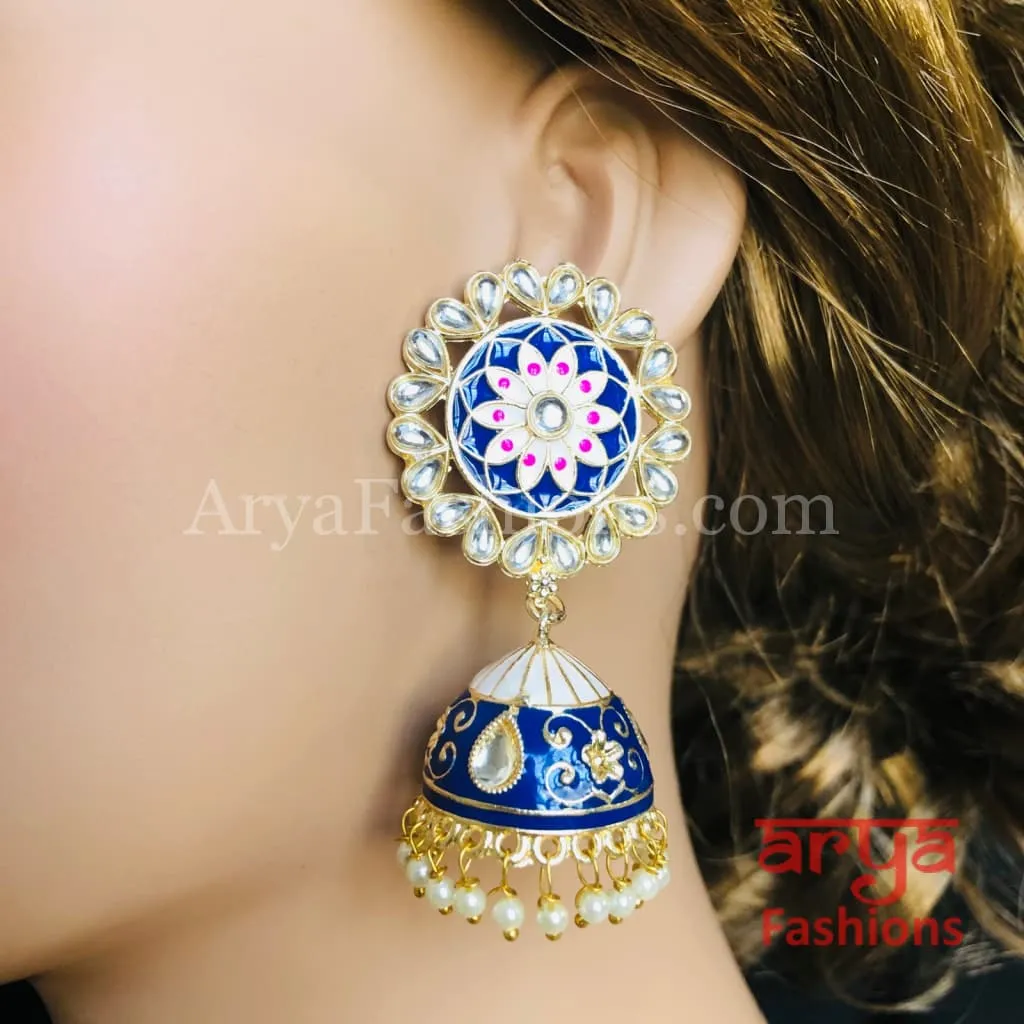 Traditional Golden Meenakari Jhumka Earrings