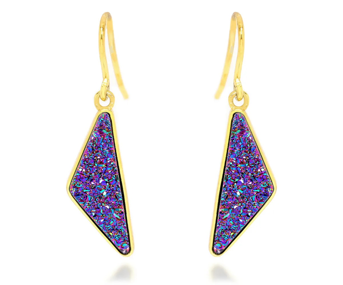 Triangle Purple Rainbow Druzy 14k Vermeil Earrings