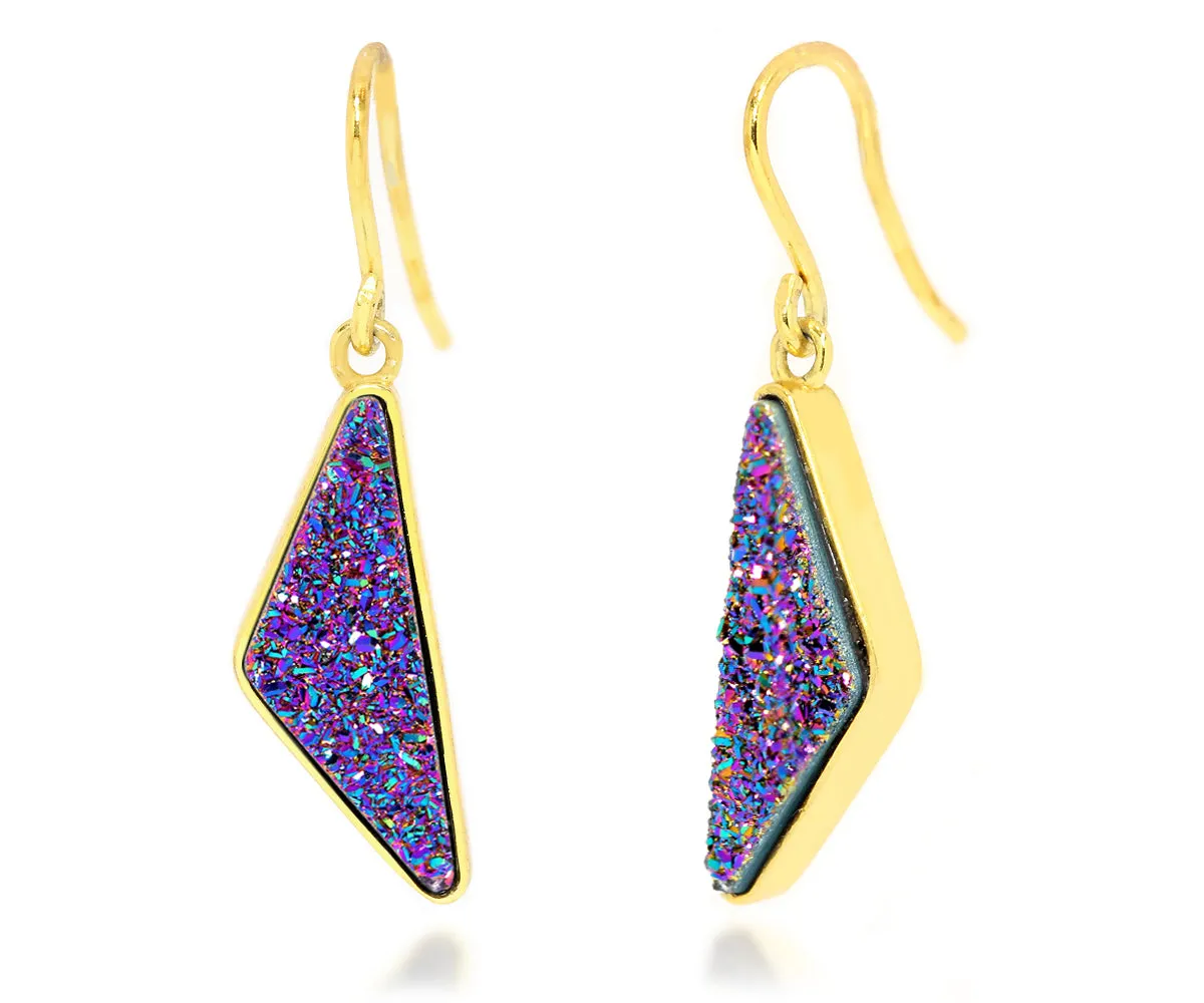 Triangle Purple Rainbow Druzy 14k Vermeil Earrings