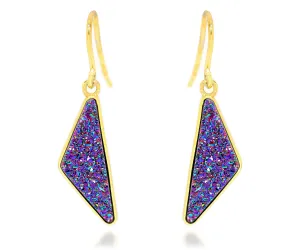 Triangle Purple Rainbow Druzy 14k Vermeil Earrings