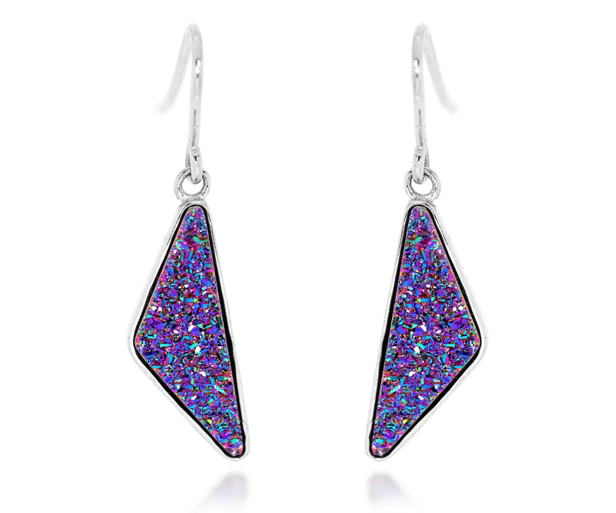 Triangle Purple Rainbow Druzy Earrings