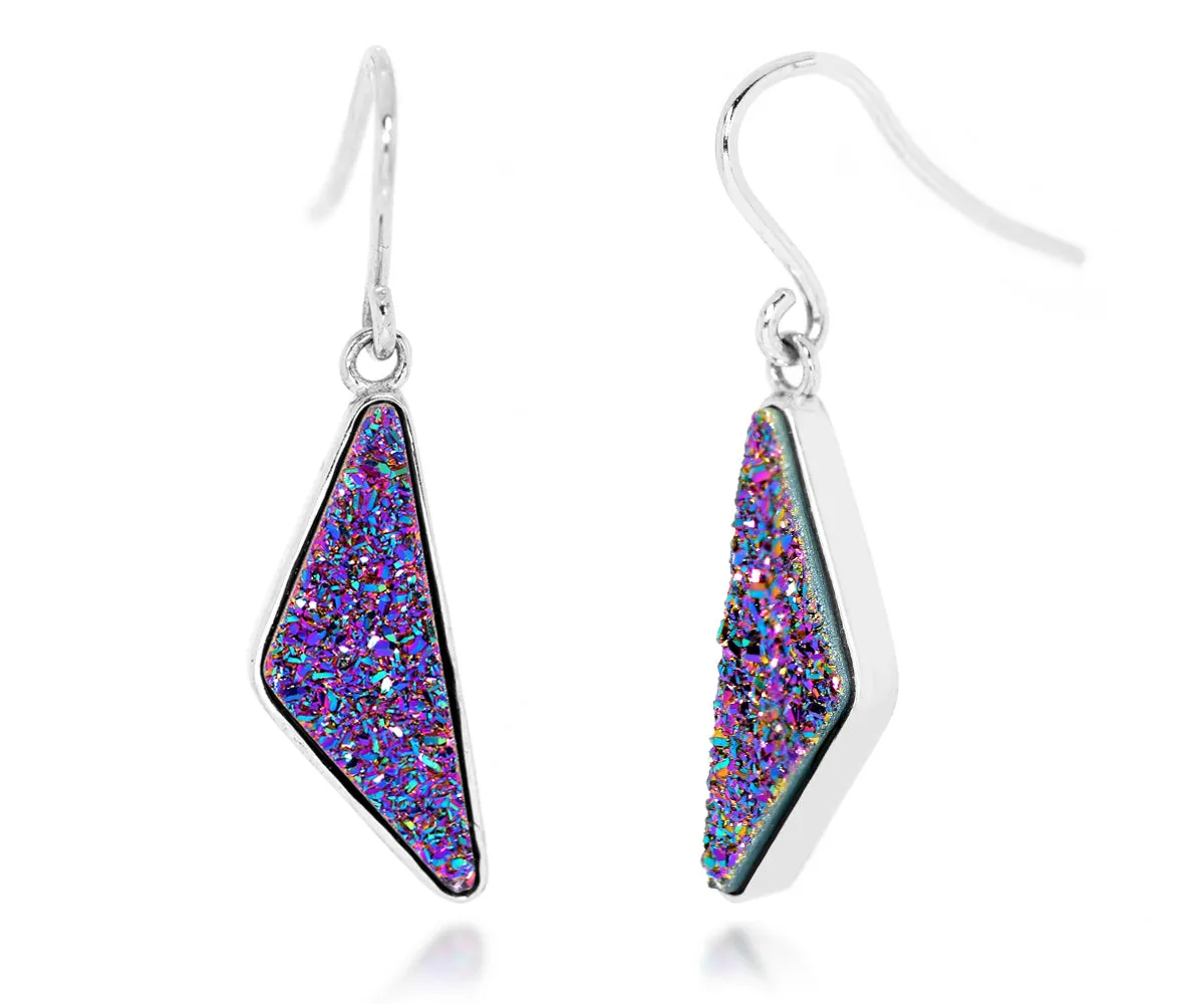 Triangle Purple Rainbow Druzy Earrings