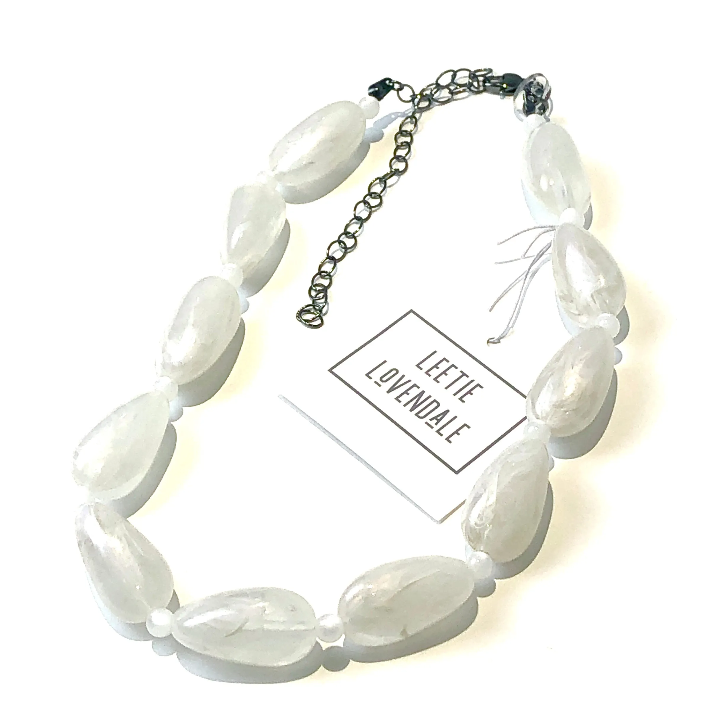 White Marbled Oval Beaded Marco Necklace