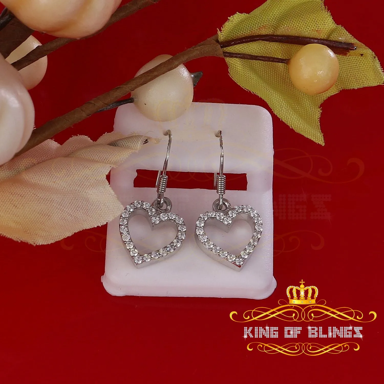 White Silver 0.88ct Cubic Zirconia Cluster Set For Ladies Dangling Heart Earring
